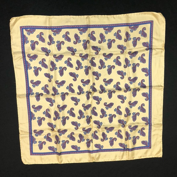 Vintage Silk Paisley Scarf - Yellow Gold Blue Red - Made in Italy - 31” - Picture 7 of 7